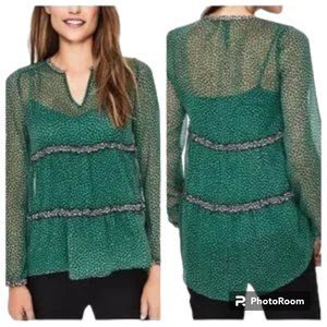 Boden Talise Top green ruffle peasant blouse size 8- Camisole not included